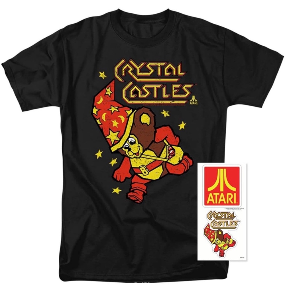 Atari Crystal Castles Video Game Short Sleeve T Shirt & Stickers